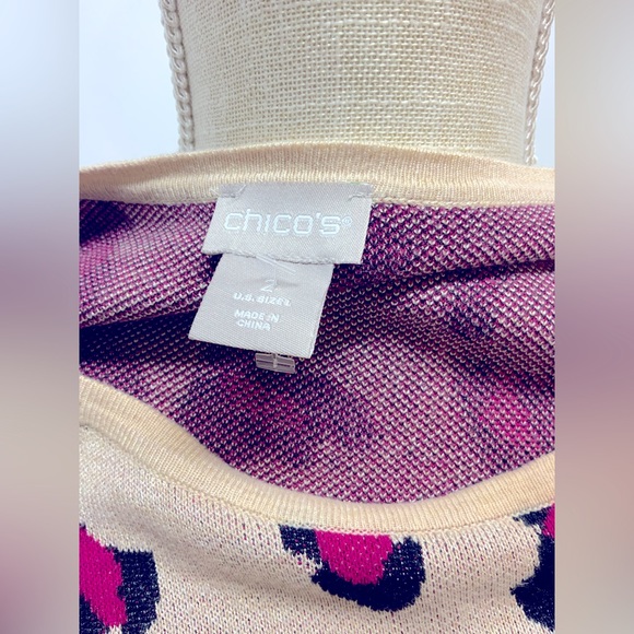 Chico’s Pink Animal Print Bateau Neck Sweater-Size 2 - Picture 9 of 11